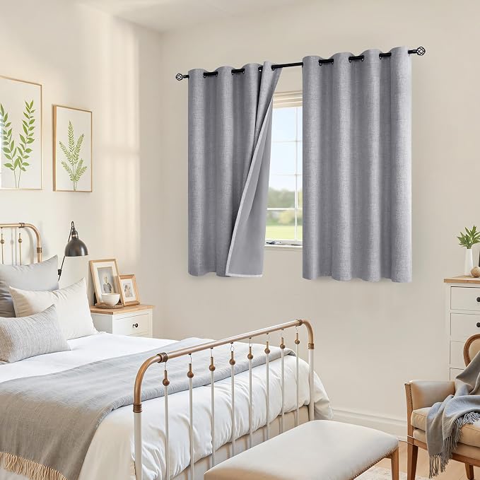 YoungsTex Grey Linen Curtains Blackout 45 Inches Long - Image 3