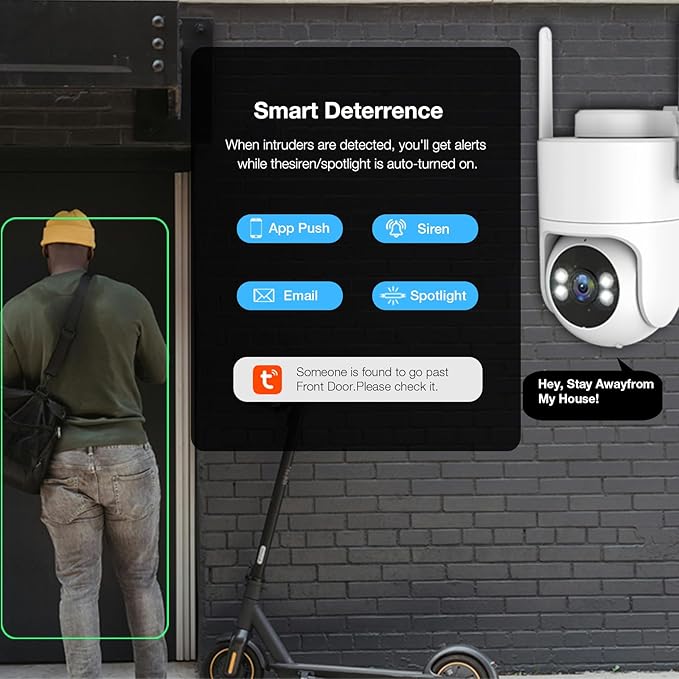 6MP TUYA Security Camera Outdoor, 2.4G/5G WiFi Cameras for Home Security 24/7 Recording, Pan-Tilt 360° View, Auto Tracking & Light Alarm, Color Night Vision,Two-Way Audio, Plug-in cam, IP66/Cloud/64GB