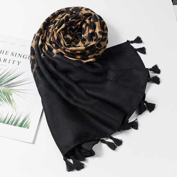 Scarf for Women Lightweight Soft Floral Leopard Printed Scarves Fall Winter Fashion Shawl Wrap with Fringe