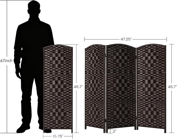 HALLYBEE Short Room Divider Folding Privacy Screens, 3 Panel Dark Mocha | - Image 2