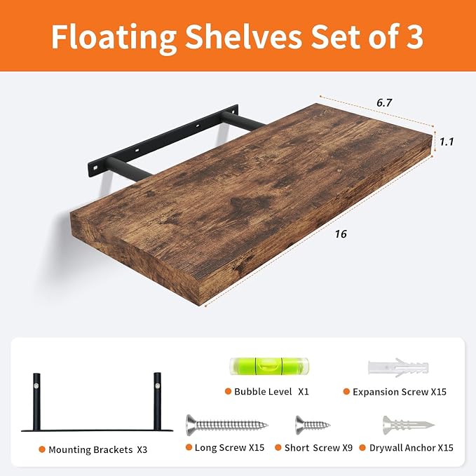 Floating Shelves for Wall Set of 3, Sturdy Load-bearing, Freely Combinable - Image 3
