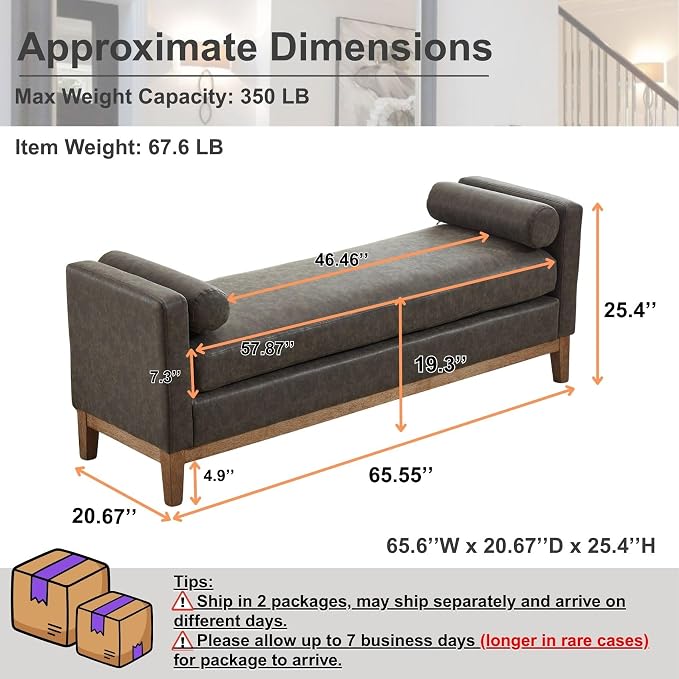 65.6" End of Bed Bench Vegan Leather - Image 2