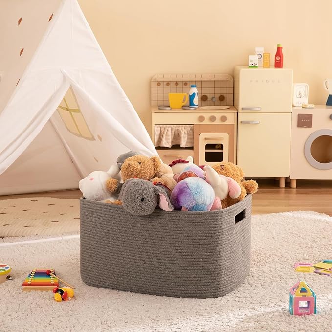 OIAHOMY XXLarge Rectangle Blanket Basket-96L, Cotton Woven Basket - Image 8