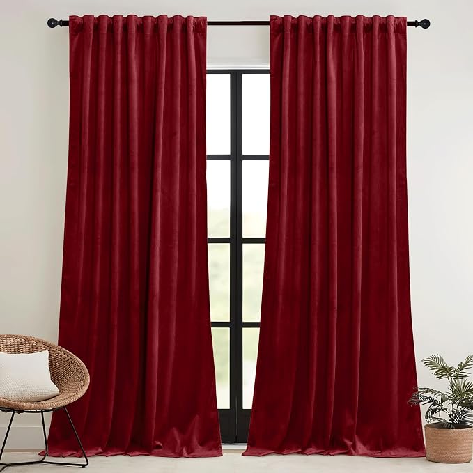 RYB HOME Red Velvet Blackout Curtains 90 inches - Image 2