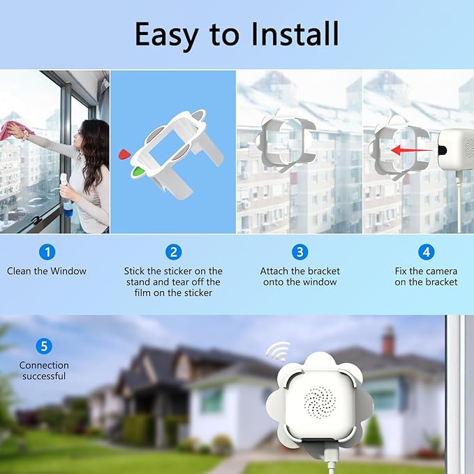 2.5K Window Camera, 5GHz & 2.4GHz Window Security Cameras with Color Night Vision, WiFi Camera with Motion Detection, Continuous Recording, Spotlight Siren, Real-Time Alerts, 2-Way Audio (White)