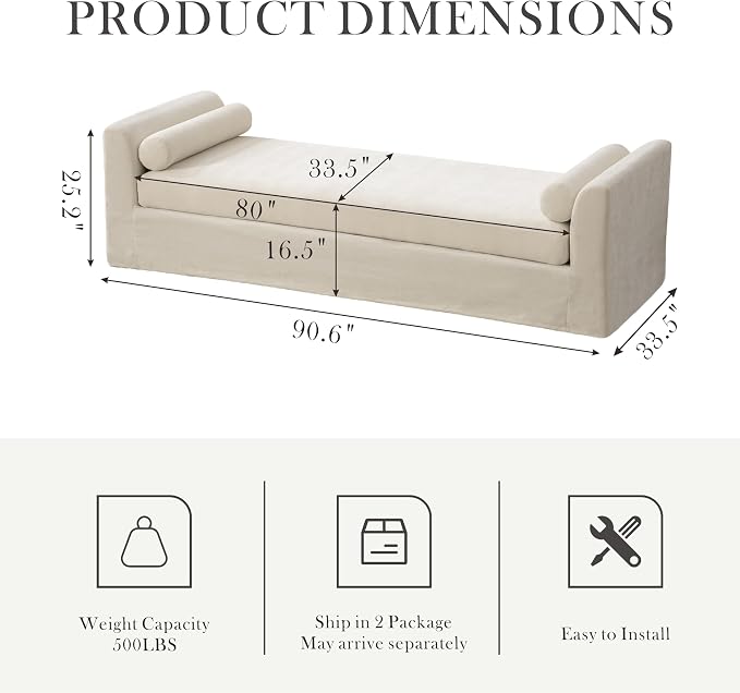 Aoiy & Wifon 90.6" W Chaise Lounge Chair Indoor, Upholstered Oversized End of - Image 2