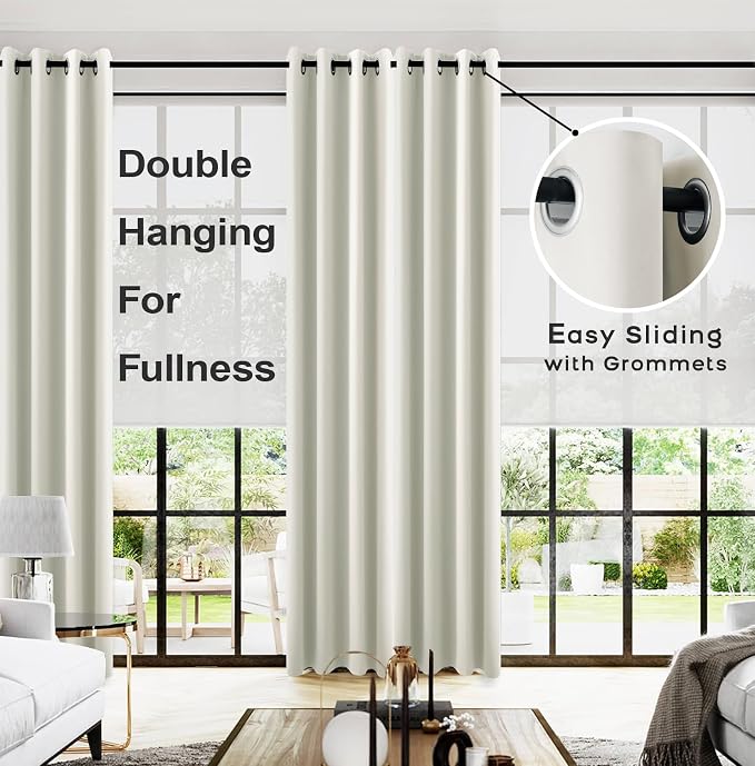 Cream Satin Polyester Curtains 96 Inch Long 2 Panel Set Grommet Elegant Floor - Image 2