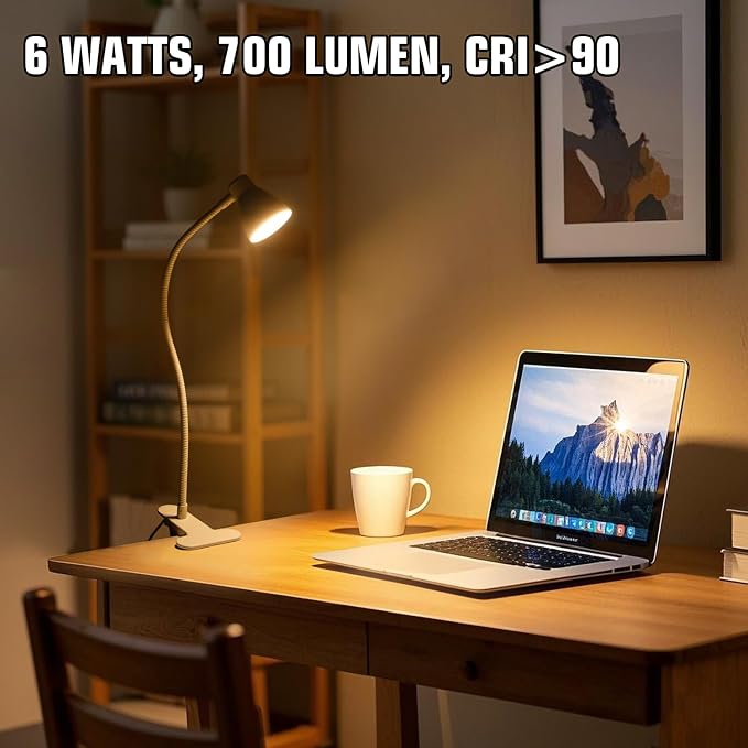 Clamp Desk Lamp, Clip on Reading Light, 3000K-6500K Adjustable Color Temperature - Image 6