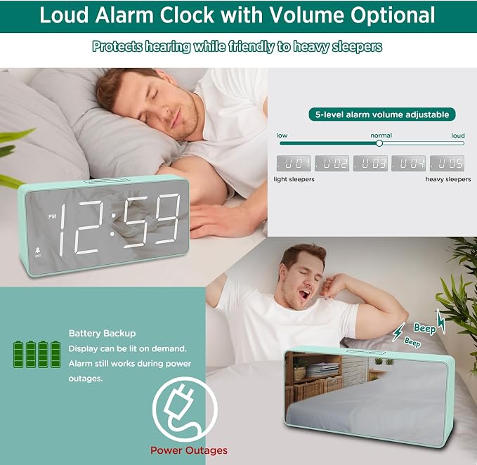 Peakeep Digital Alarm Clock for Bedroom Bedside, Large Display 5 Dimmers | - Image 4
