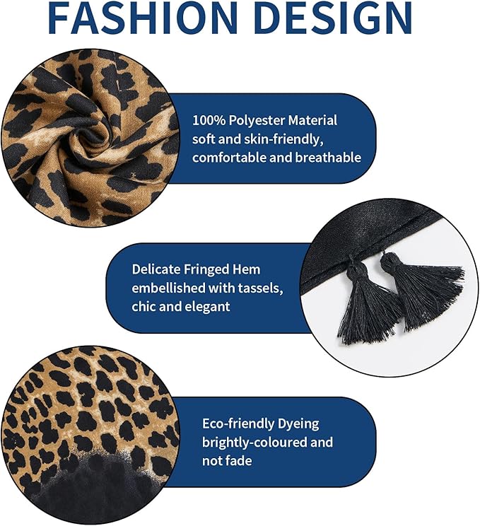 Scarf for Women Lightweight Soft Floral Leopard Printed Scarves Fall Winter Fashion Shawl Wrap with Fringe