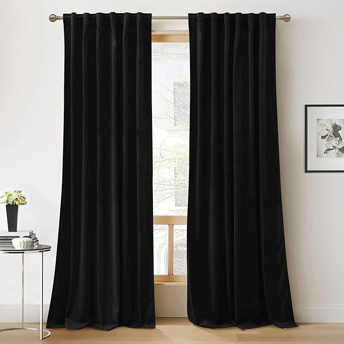 RYB HOME Black Velvet Blackout Curtains 94 inches - Image 5