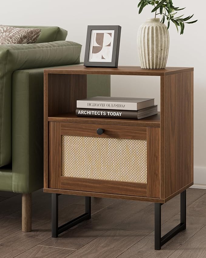 Masupu Extra Large Rattan Nightstand, Modern Boho Farmhouse Wood Bedside Table - Image 3