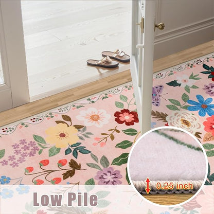 10x14 Area Rugs for Living Room: Floral Washable Rug Vintage Large Soft Boho Non-Slip Carpet Stain Resistant Low Pile Carpets for Bedroom Dining Room Farmhouse Nursery Hallway Home Office Beige