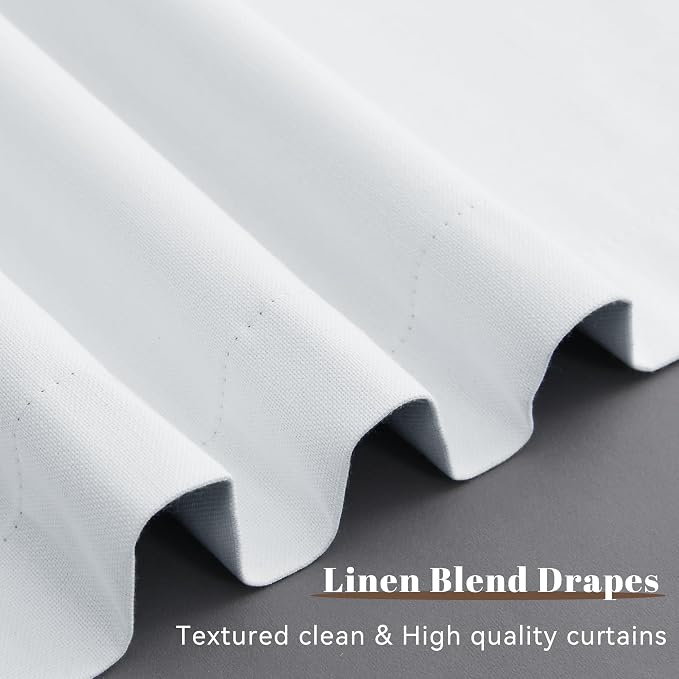 White Linen 100% Blackout Curtains 90 Inch Length 2 Panels Set Modern Textured - Image 8