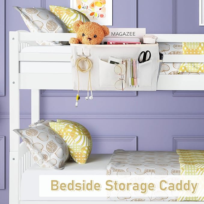 Bedside Caddy Organizer Hanging Storage Bag Bunk Bed 2Pack White | Bed Caddy - Image 3