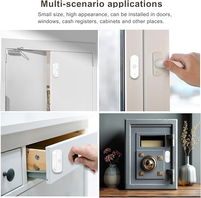 Smart Vibration Sensor: Wireless Glass Break Detector, WiFi Door Sensor with App Alerts, Adjustable Sensitivity, Glass Break Security Sensor for Alarm System and Smart Home Automation (4-Pack)