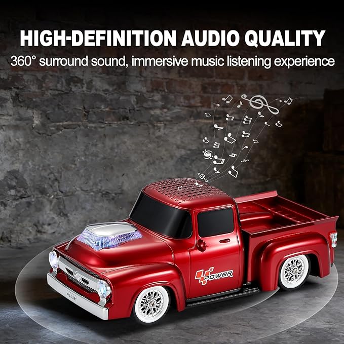 Vintage Pickup Truck Bluetooth Speaker, Retro Truck Model with HD Sound, Built-in Mic, LED Party Lights, TWS Dual Pairing, Multi-Interface Output, Portable Outdoor Speaker for Parties & Beach (RED)