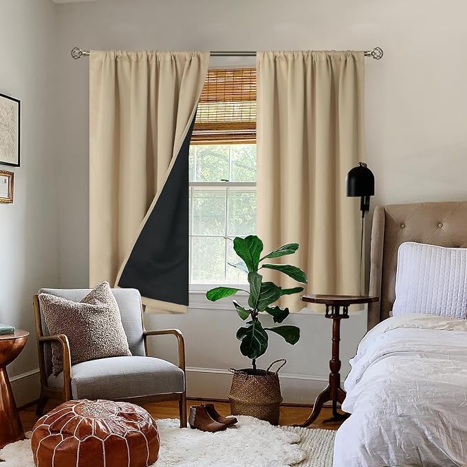 BGment Beige Blackout Curtains for Bedroom 54 Inch Length 2 Panels | Thermal - Image 2