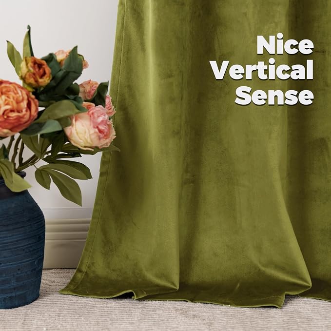 BGment Moss Green Blackout Velvet Curtains 80 Inches Long, 2 Panels | super Soft - Image 8