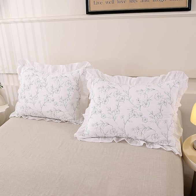 ROOMLIFE Quilt Set Full Size 3D Floral Embroidery Pattern 3-Piece Cotton - Image 5