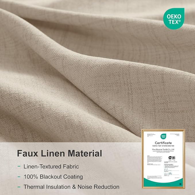 Linen Textured Total Blackout Sliding Door Curtains 90 Inches Long, Oatmeal | - Image 7