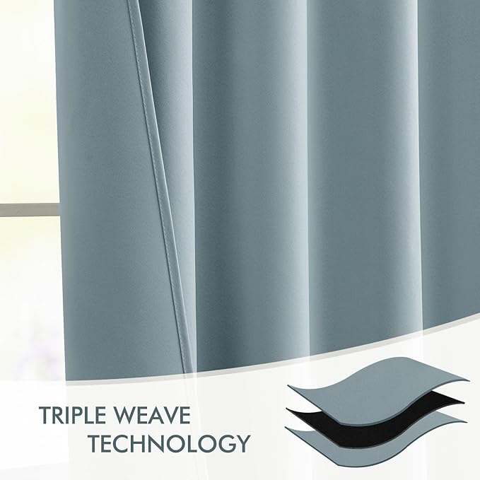 MIULEE Slate Blue Back Tab Blackout Curtains 52x90 Inch Long 2 Panels Set | Rod - Image 7