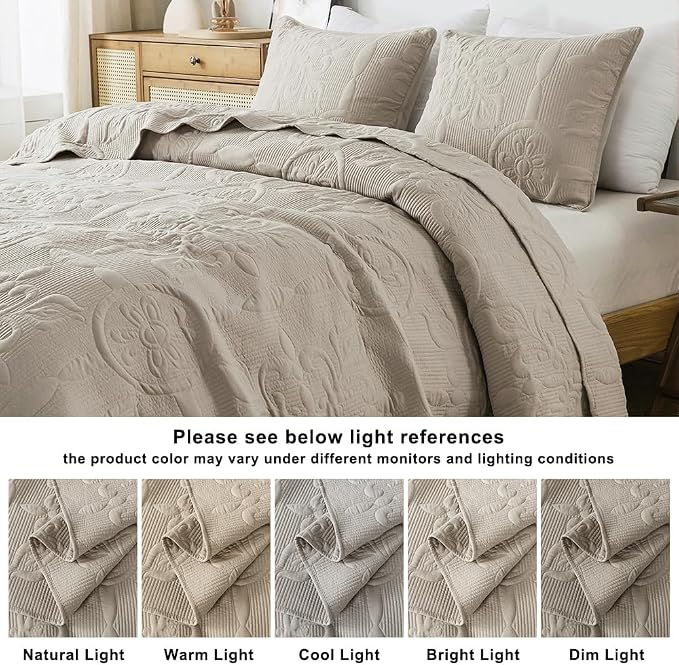 B2EVER Beige Damask Quilt King Size Bedding Sets - Image 8
