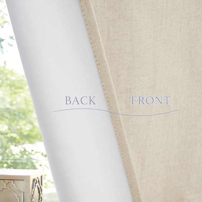 RYB HOME Natural Linen Textured French Door Window Curtains 100% Blackout | - Image 7
