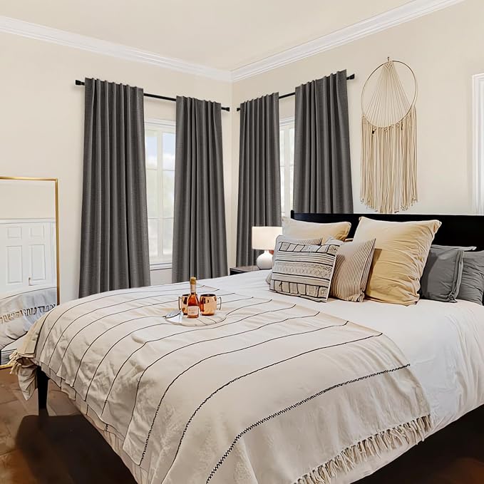 MIULEE 100% Blackout Curtains Linen Curtains 90 Inches Long, Dark Gray | 2 - Image 4