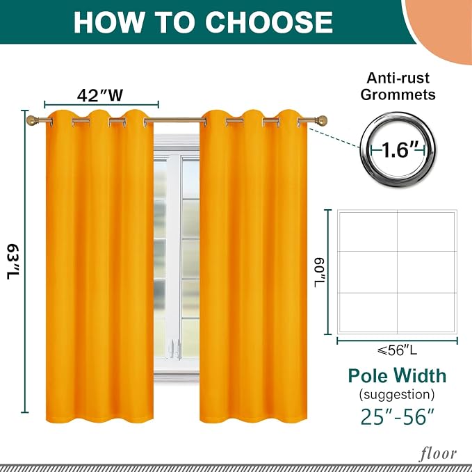 Diraysid 100% Blackout Curtains Yellow Linen Curtains - Image 3