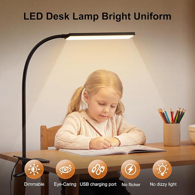 Vansuny Clip on LED Desk Lamp, Eye-Caring USB Reading Light - Image 3