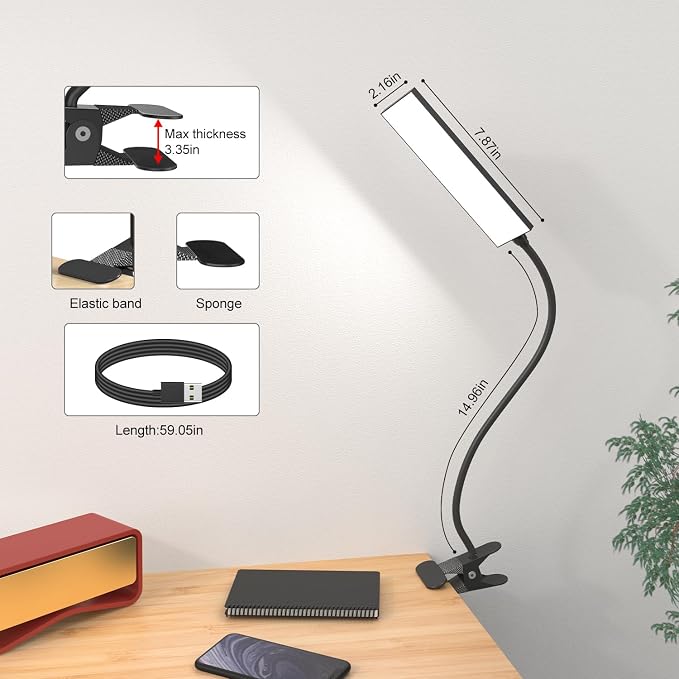 Clip on Desk Lamp, Flexible Reading Light | 5W LED Book Light, 3 Color & 6 - Image 5