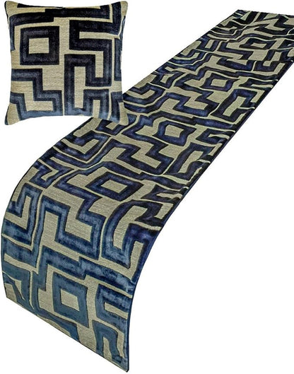 The HomeCentric Blue Bed Runner for King/Queen/Twin Velvet Decorative Bed Scarf 53"x18" Bed Runner Without Pillow Cover, Abstract Bed Scarf Bedroom Décor Accent - Routed Blue