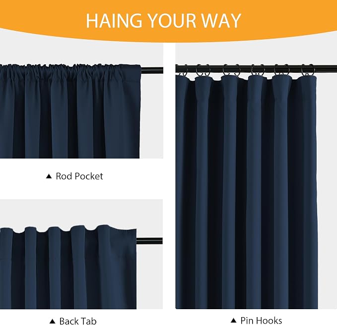 RYB HOME 100% Blackout Navy Blue Curtains - Image 6