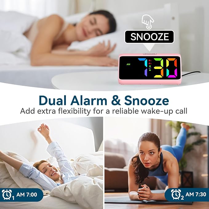 Loud Alarm Clock for Heavy Sleepers, RGB Alarm Clocks for Bedrooms Seniors Kids - Image 5