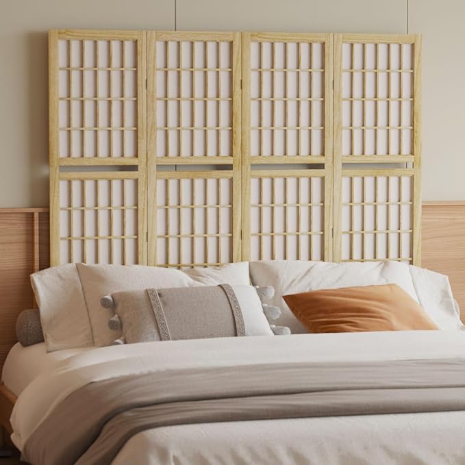 Room Divider with Shelves, 66.9-Inch Tall Japanese Shoji Style Wood Screen with - Image 5