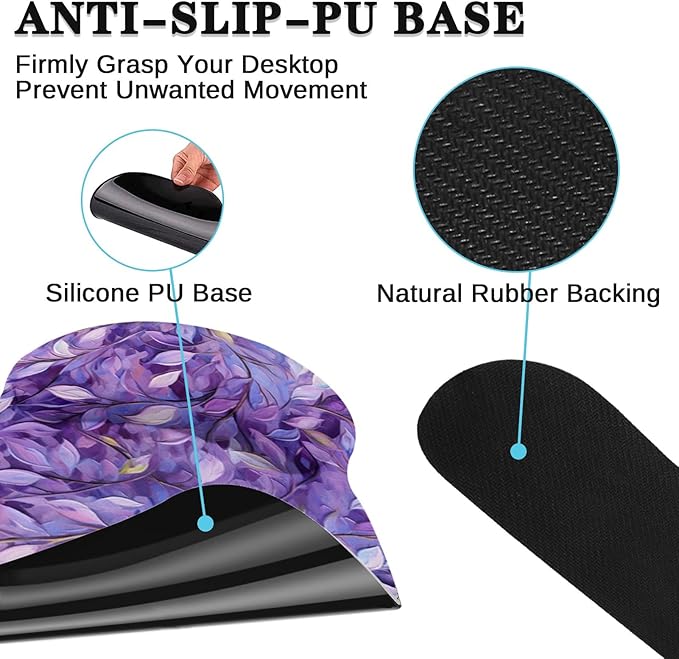 Britimes Purple Oil Painting Leaves Keyboard Mouse Pad Set Plant 4in1 Large Mousepad+Keyboard Wrist Rest+Mouse Wrist Rest+Coaster Ergonomic Design for Home Office Computer 35.4x15.7 inches