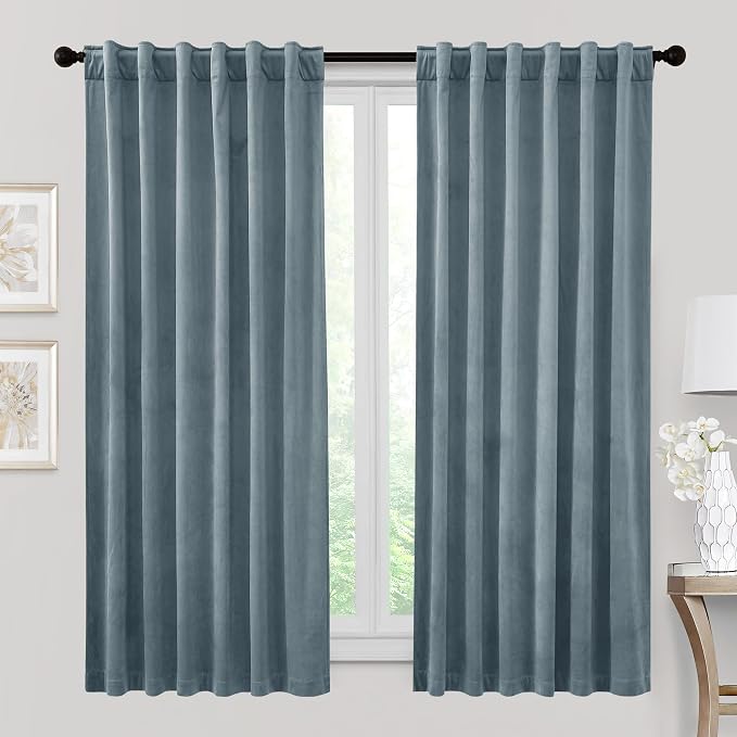 RYB HOME Stone Blue Velvet Curtains by RYBHOME