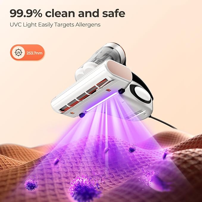 JIGOO J300 Lite Mattress Vacuum Cleaner，500W Bed Vacuum Cleaner with Dust Sensor with 253.7nm UV-C Light，Ultrasonic and High Heating Multifunctional Handheld Vacuums for Bed, Sofa, Couch （Corded）