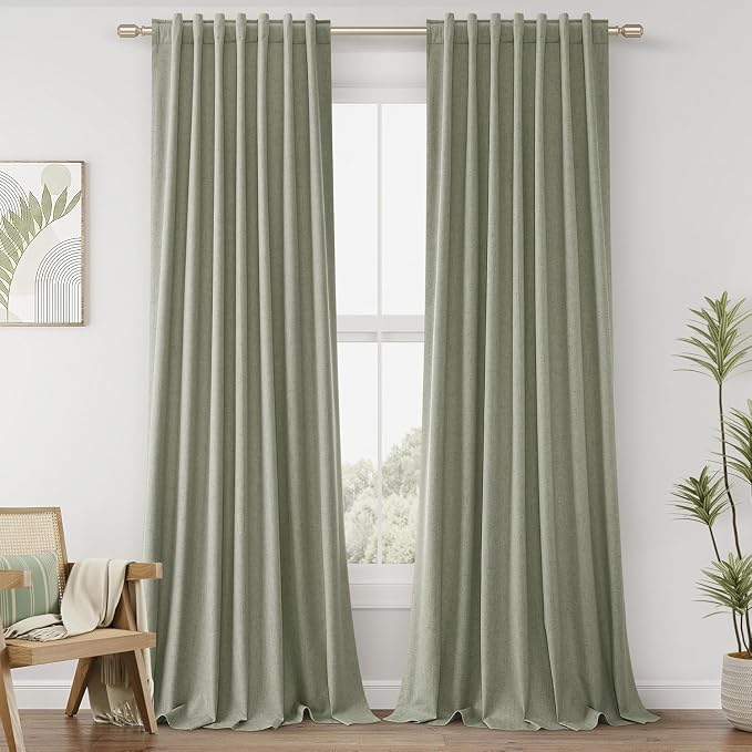 Sage Green 100% Blackout Curtains 126 Inch Length 2 Panels Set by Guken