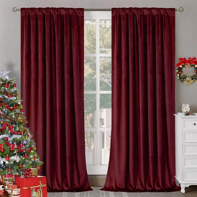 BGment Burgundy Red Velvet Blackout Curtains - Image 2