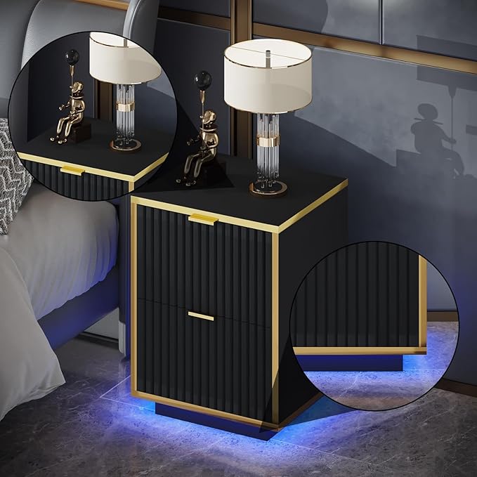 4ever2buy Black and Gold Nightstand Set of 2 - Image 6