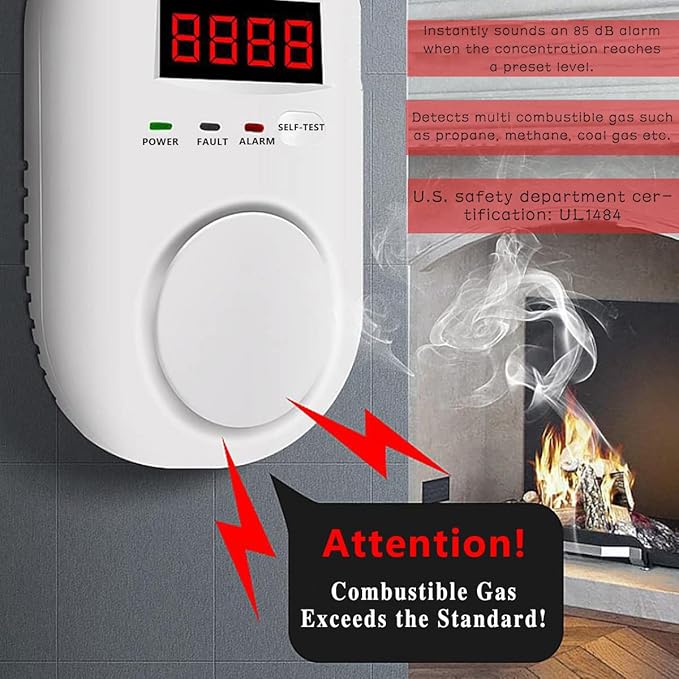 COLORWELL Gas Alarm，Propane detectors for Home，Gas Alarm Detector for Home，Plug-in & Wall-Mounted LED Sound/Light Alarm for Home & RV - Detects LNG/LPG/Combustible Gas, Deaf-Friendly- 2PCS