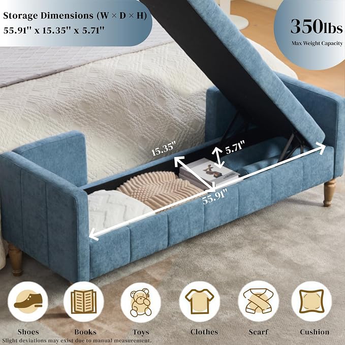 Aoiy & Wifon 64.57" W End of Bed Bench King Size, Upholstered Large Storage - Image 2