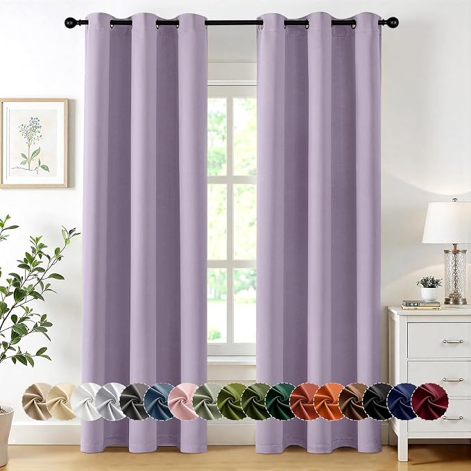 MIULEE Blackout Curtains for Bedroom 2 Panels 40 x 72 Inch Long Lilac | Thermal by MIULEE
