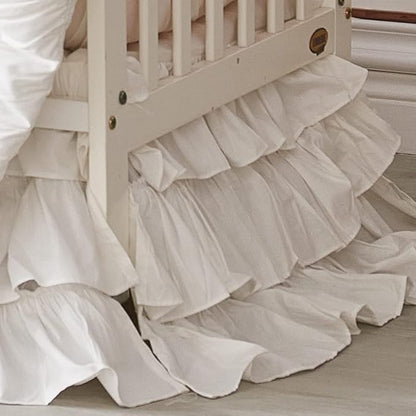 Brandream Crib Skirt Triple Layer Cotton Nursery Bed Skirt for Baby Girls Boys Toddler Bedskirt Solid White Dust Ruffle