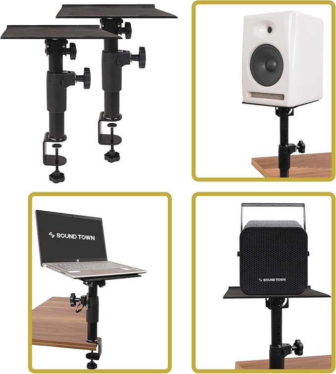 Sound Town 2-Pack Desktop Clamp-On Studio Monitor Speaker Stands with Horizontal/Vertical Speaker Orientation (STSD-DCM-Pair)