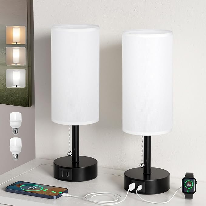 White Bedside Table Lamps Set of 2 - Image 8