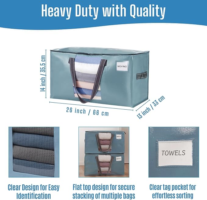 VENO Moving Bags, Wide Open Top, Light Blue, 4 Pack | Moving boxes Alternative - Image 3