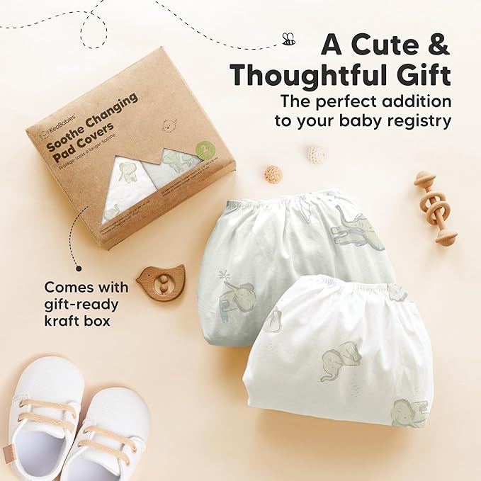 2-Pack Organic Changing Pad Covers for Girl, Boy, Neutral - 100% Cotton Changing Table Pad Cover, Soft Baby Nursery Diaper Changing Pad Sheets, Contour Changing Pads Liners, Change Pad Cover (Elly)